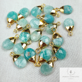 Faceted Amazonite Electroplated Charm Connector, Gold Plated Green Necklace Connector, Pear Shape Connector, Imitation Jewelry, Gift For Her